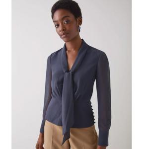 L.K. Bennett Rosie Midnight Houndstooth Print V Neck Blouse